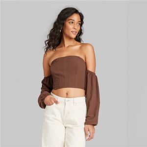 Women's Balloon Long Sleeve Off the Shoulder Corset Top - Wild Fable™